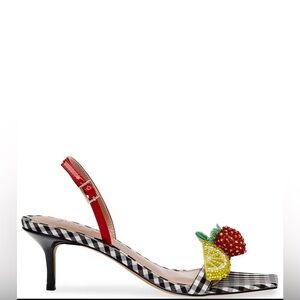 Betsey Jonhson Colson Fruit Bead Embellished Gingham Slingback Dress Sandals